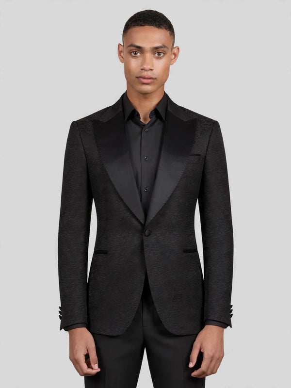 Onyx Textured Satin-Welt Peak-Lapel Tuxedo Jacket 04