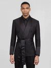 Onyx Ribbed-Weave Satin Shawl-Collar Sash-Belt Two-Button Double-Breasted Tuxedo Jacket 04