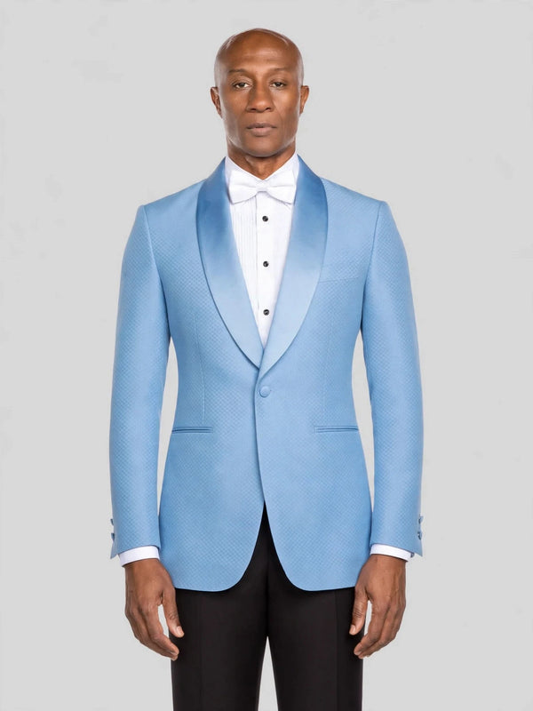 Sky Blue Diamond-Texture Shawl-Collar Tuxedo Jacket - cover