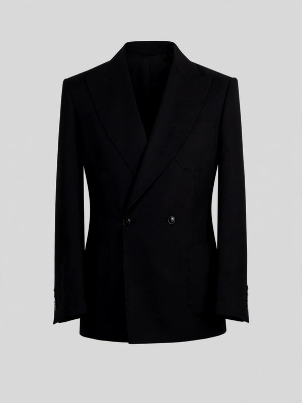 Onyx Fine Pick-Stitch Patch-Pocket Peak-Lapel Double-Breasted Tuxedo Jacket 07