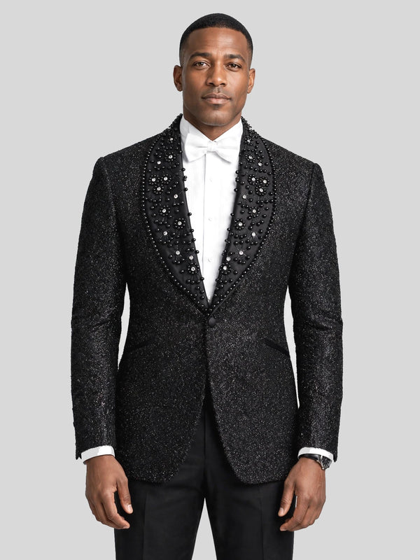 Onyx Crystal Scatter Shawl-Collar Tuxedo Jacket - cover