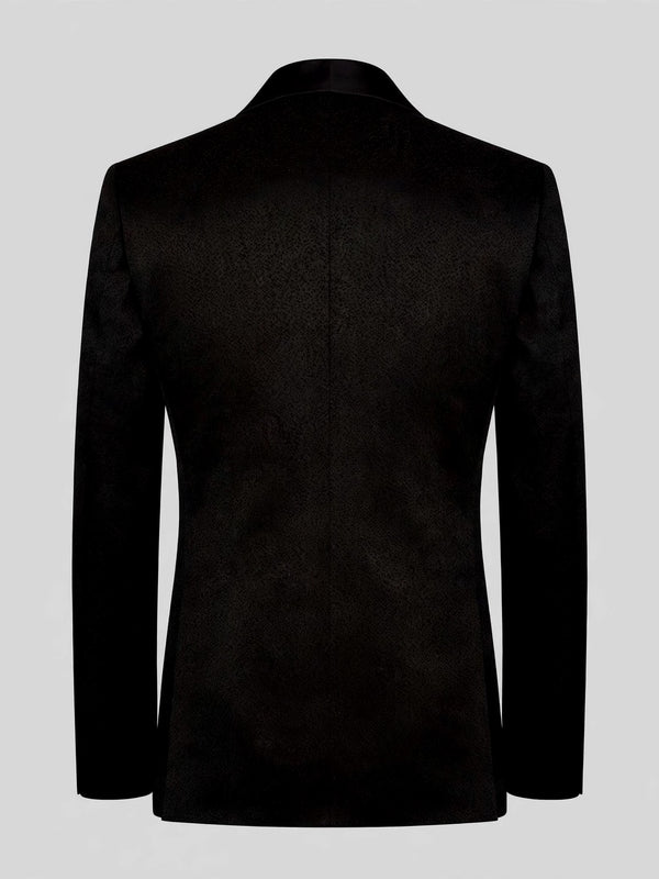 Onyx Matte Silver Crystal-Trim Shawl-Collar Double-Breasted Tuxedo Jacket 09