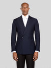 Midnight Navy Patch-Pocket Pick-Stitch Peak-Lapel Double-Breasted Tuxedo Jacket - cover