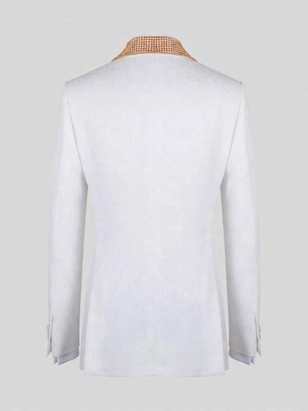 Ivory Gold Crystal-Mesh Shawl-Collar Double-Breasted Tuxedo Jacket 09