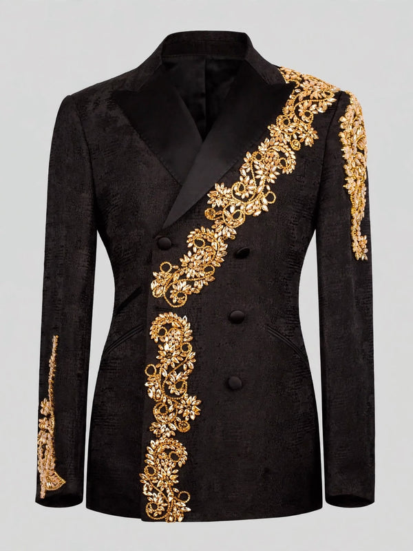 Onyx Gold Crystal Cascade Double-Breasted Tuxedo Jacket 07