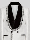 Ivory Silver Crystal Velvet Shawl-Collar Double-Breasted Tuxedo Jacket 08