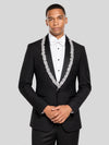 Onyx Silver Crystal Cluster Shawl-Collar Tuxedo Jacket 03
