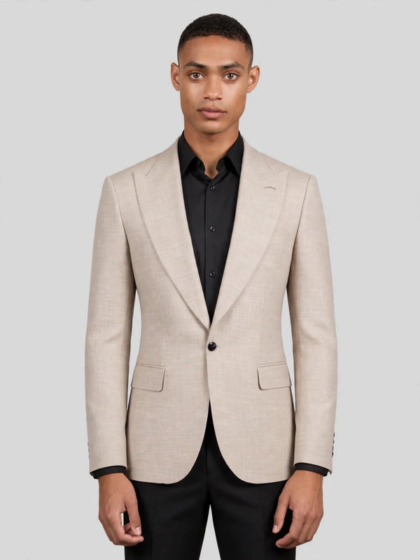 Oatmeal Single-Button Peak-Lapel Suit Jacket 04