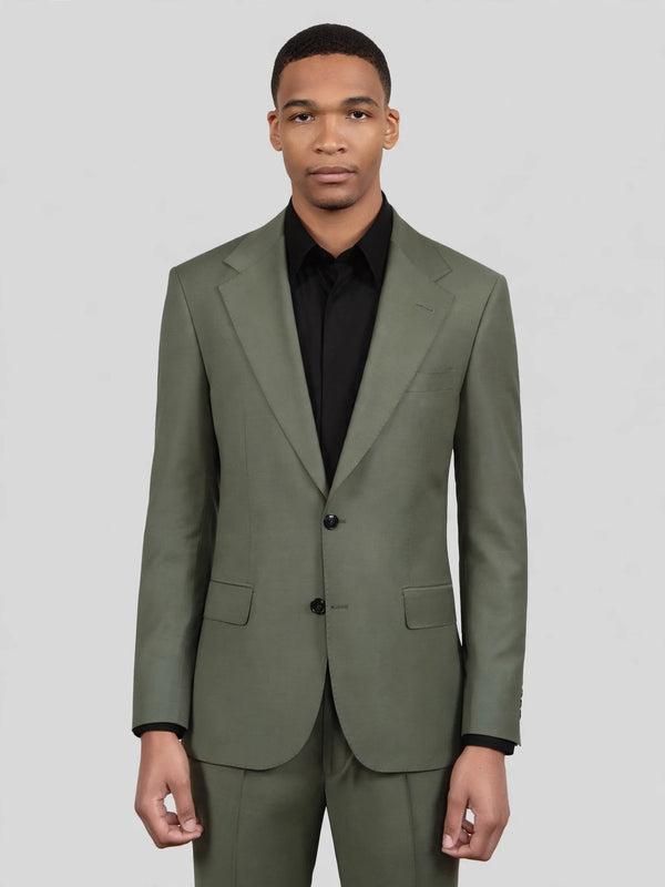 Sage Olive Two-Button Notch-Lapel Suit Jacket 04