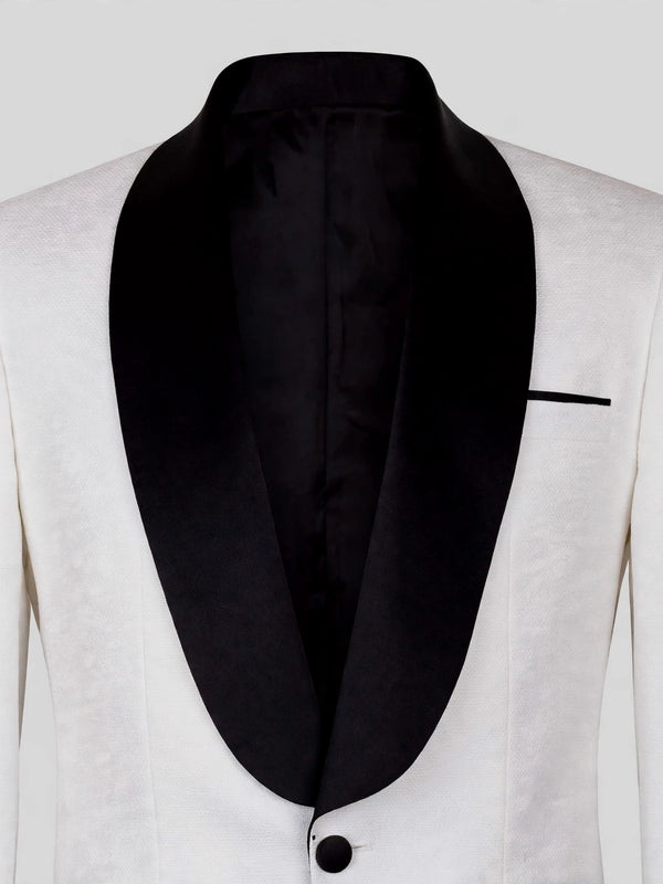Ivory Textured Black Shawl-Collar Black-Welt Tuxedo Jacket 08