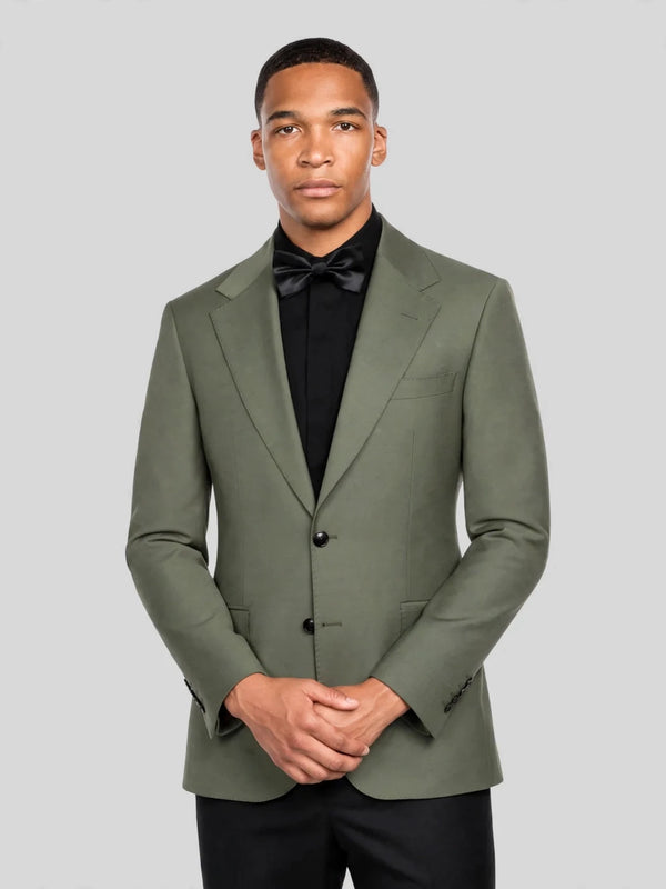 Sage Olive Two-Button Notch-Lapel Suit Jacket 06
