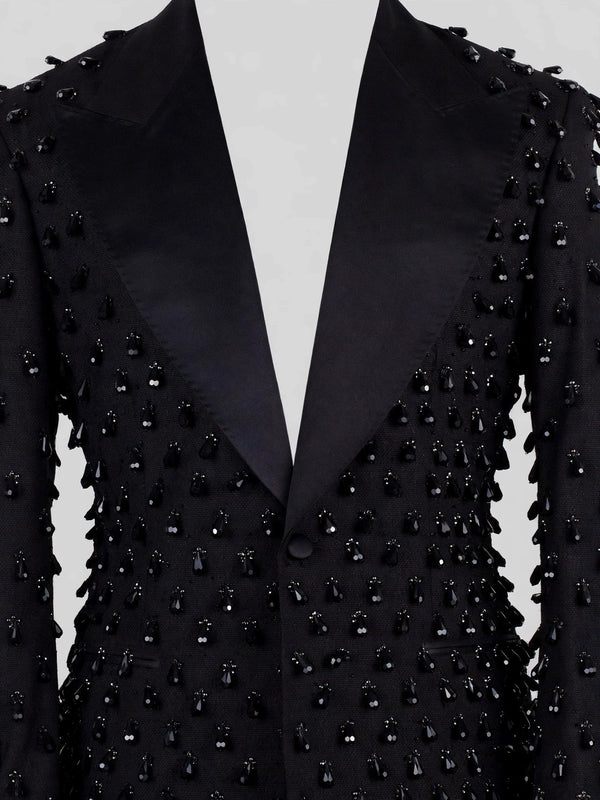 Onyx Jet Spike-Crystal Peak-Lapel Tuxedo Jacket 08