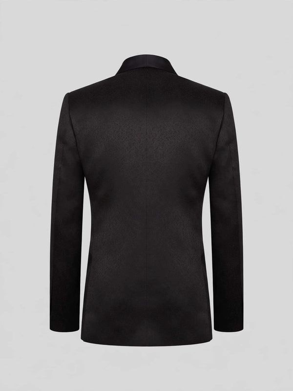 Onyx Jet Floral-Grid Asymmetric Shawl-Collar Double-Breasted Tuxedo Jacket 09