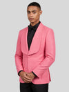 Coral Pink Diamond-Texture Shawl-Collar Tuxedo Jacket 06