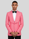 Coral Pink Diamond-Texture Shawl-Collar Tuxedo Jacket 02