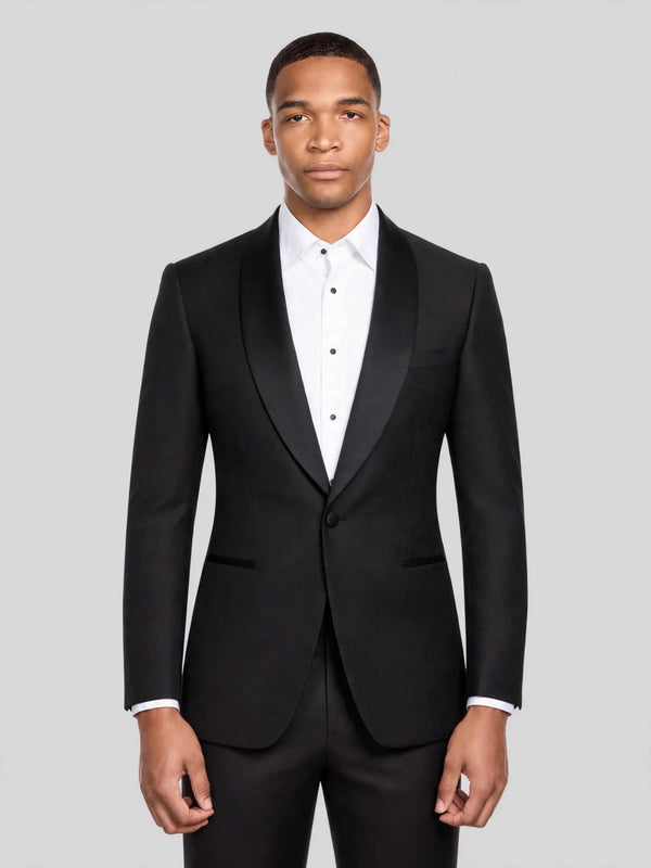 Onyx Textured Satin Shawl-Collar Tuxedo Jacket 01