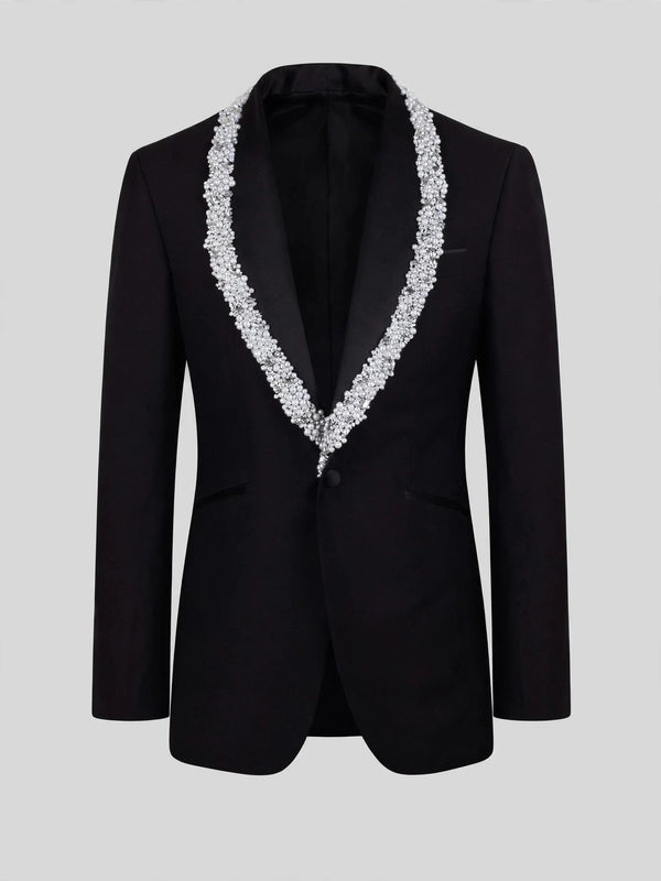 Onyx Silver Crystal Cluster Shawl-Collar Tuxedo Jacket 07