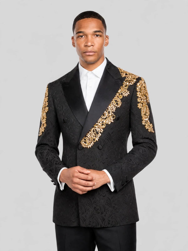 Onyx Gold Double-Breasted Tuxedo Jacket 01
