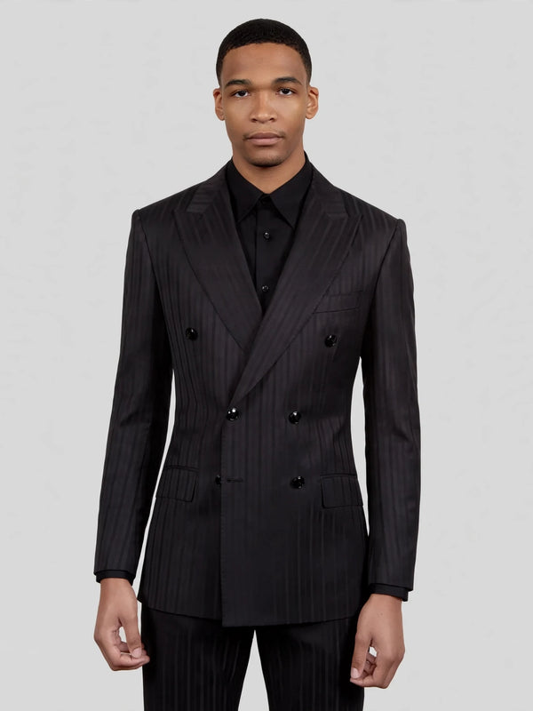 Onyx Wide Shadow-Stripe Six-Button Peak-Lapel Double-Breasted Suit Jacket 04