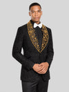 Onyx Gold Pearl-Floral Shawl-Collar Tuxedo Jacket 05