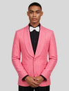 Coral Pink Diamond-Texture Shawl-Collar Tuxedo Jacket 05