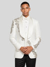 Ivory Silver Crystal Floral Diagonal Shawl-Collar Tuxedo Jacket 03