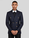 Midnight Navy Gold-Button Slant-Flap Peak-Lapel Double-Breasted Suit Jacket 05