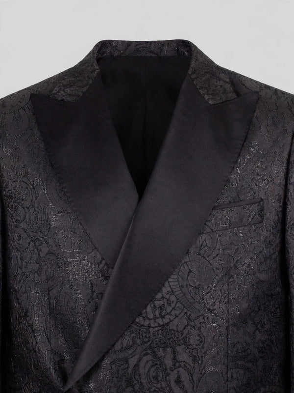 Onyx Tonal Paisley Satin Peak-Lapel Double-Breasted Tuxedo Jacket 08