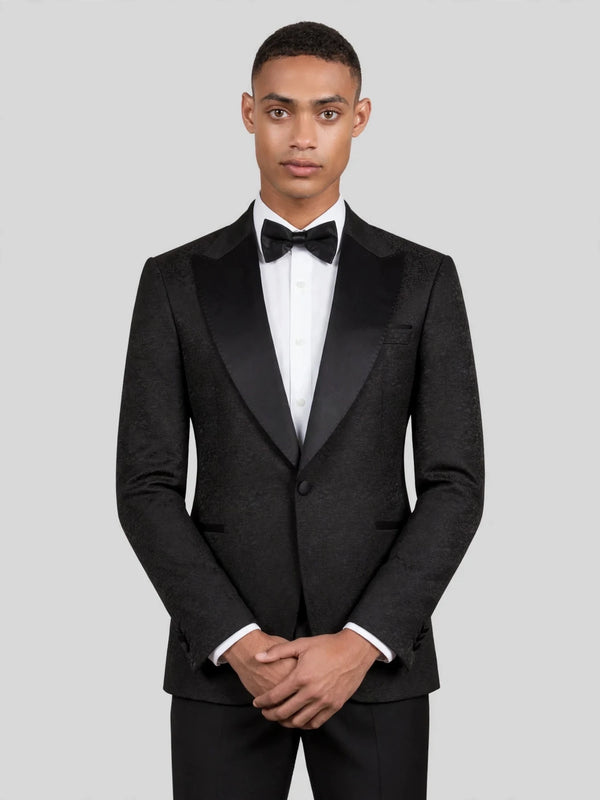 Onyx Textured Satin-Welt Peak-Lapel Tuxedo Jacket 02