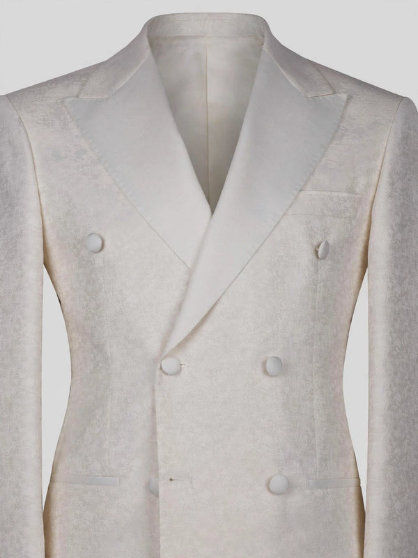 Cream Satin-Faced Peak-Lapel Six-Button Double-Breasted Tuxedo Jacket 08