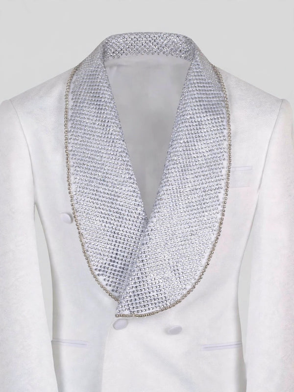 Ivory Crystal-Mesh Shawl-Collar Double-Breasted Tuxedo Jacket 08