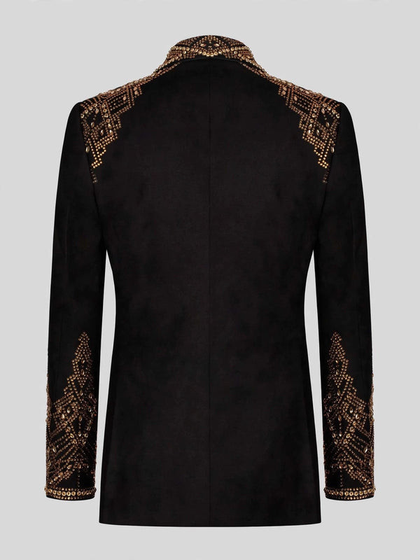 Onyx Gold Crystal Diamond-Lattice Peak-Lapel Tuxedo Jacket 09