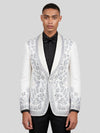Ivory Silver Crystal Floral Shawl-Collar Tuxedo Jacket 06