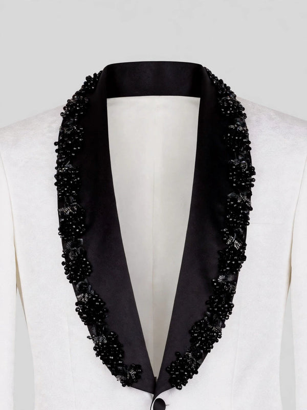 Ivory Jet Beaded-Edge Shawl-Collar Tuxedo Jacket 08