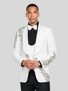 Ivory Silver Crystal Floral Diagonal Shawl-Collar Tuxedo Jacket 05