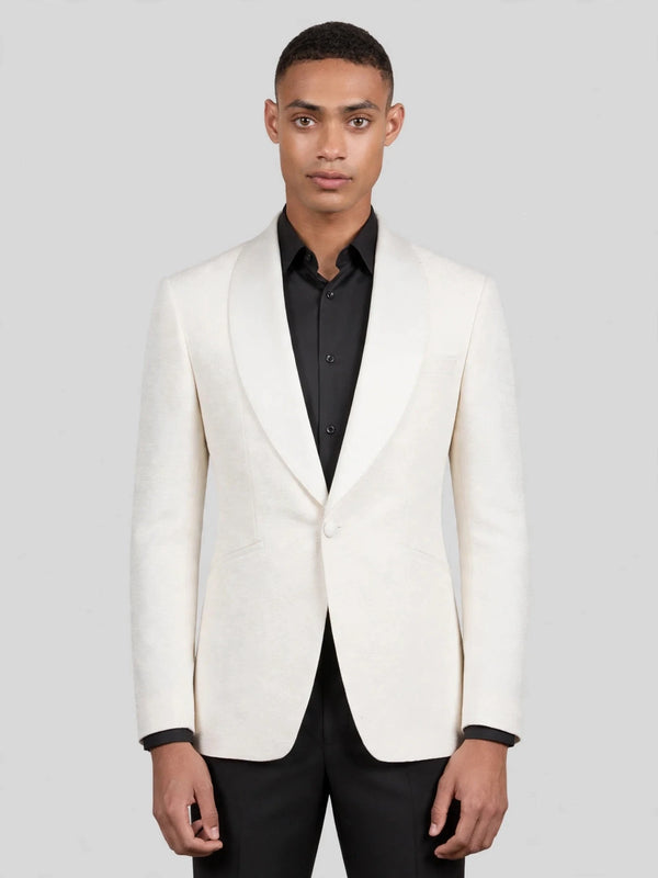 Ivory Slant-Pocket Satin Shawl-Collar Tuxedo Jacket 04