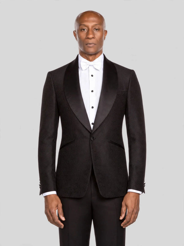 Onyx Grain-Textured Wide Shawl-Collar Tuxedo Jacket - cover