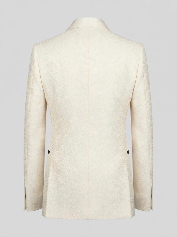 Cream Silver Crystal Velvet Shawl-Collar Double-Breasted Tuxedo Jacket 09