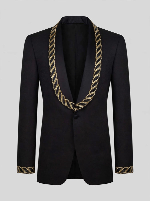 Onyx Gold Rope-Chain Shawl-Collar Tuxedo Jacket 07