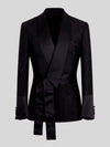 Onyx Ribbed-Weave Satin Shawl-Collar Sash-Belt Two-Button Double-Breasted Tuxedo Jacket 07