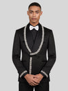Onyx Matte Silver Crystal-Trim Shawl-Collar Double-Breasted Tuxedo Jacket 05