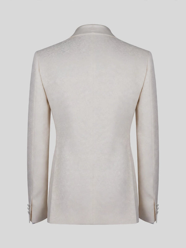 Cream Satin-Faced Peak-Lapel Six-Button Double-Breasted Tuxedo Jacket 09