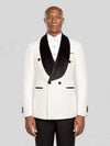 Ivory Grain-Jacquard Black Velvet Shawl-Collar Double-Breasted Tuxedo Jacket - cover