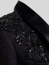 Onyx Jet Beaded Diagonal Shawl-Collar Tuxedo Jacket 08