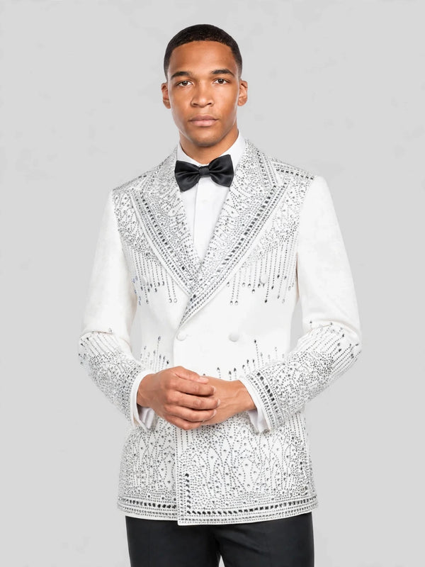 Ivory Silver Crystal Drip Peak-Lapel Double-Breasted Tuxedo Jacket 02