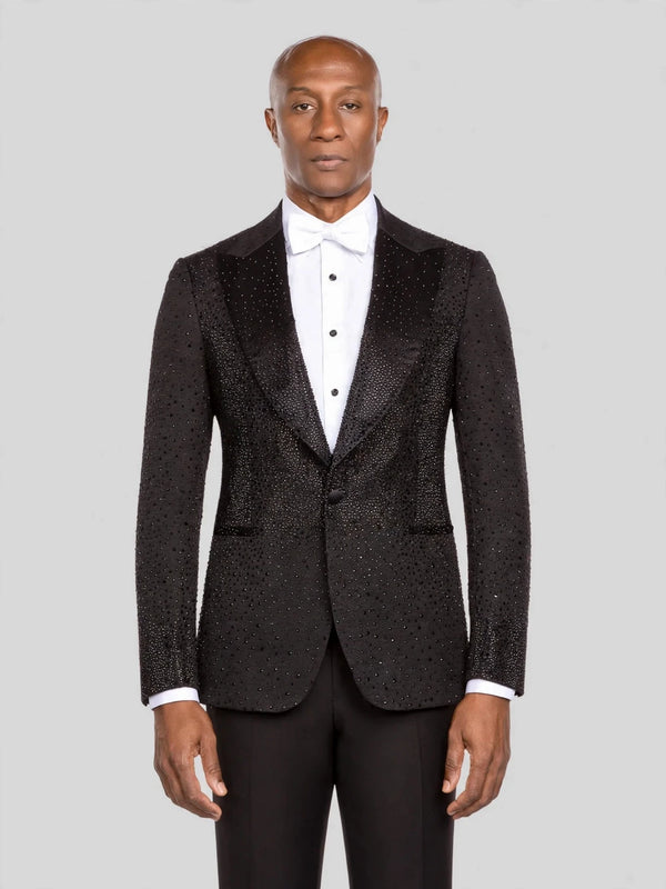 Onyx Jet Crystal-Dot Peak-Lapel Tuxedo Jacket - cover
