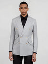Silver Grey Gold-Button Ticket-Pocket Slant-Flap Peak-Lapel Double-Breasted Suit Jacket 04