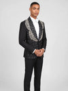 Onyx Silver Crystal Feather-Frond Shawl-Collar Tuxedo Jacket 03