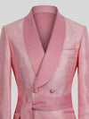 Blush Pink Silver-Speckle Satin Sash-Belt Shawl-Collar Tuxedo Jacket 08
