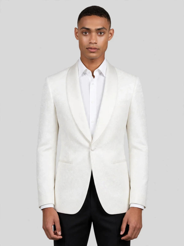 Ivory Fine-Jacquard Satin Shawl-Collar Tuxedo Jacket 01